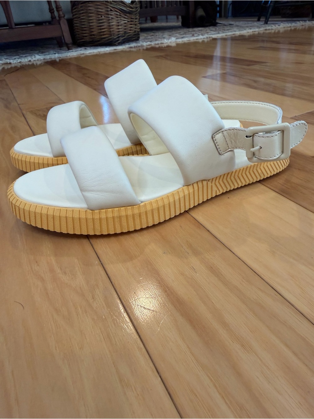 SOREL ONA Streetworks Go-To Leather Platform Flat Sandals Cream White 8.5